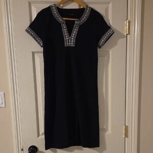Navy Dress with White Embroidery